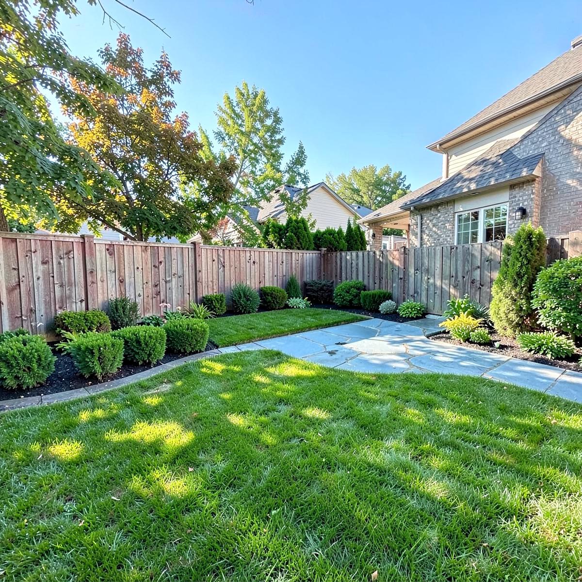Same backyard after new lawn and patio